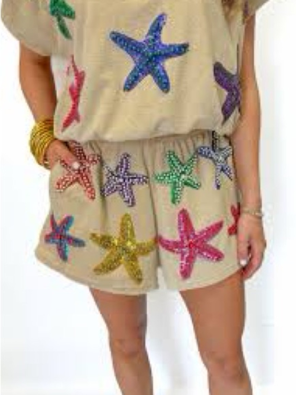 Beige Starfish Sequin Shorts only